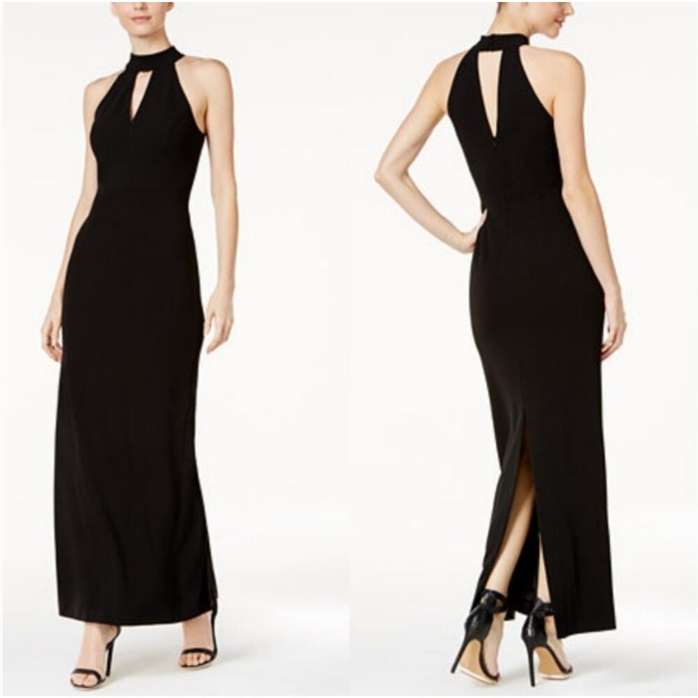 Calvin Klein Black Halter Dress Gown 14 cutout Evening Event Black Tie